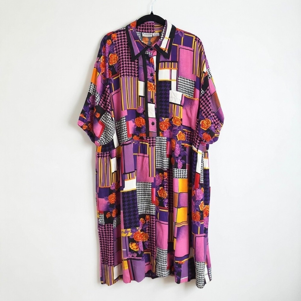 Freestyle Vintage Patchwork Floral Houndstooth Mi… - image 1